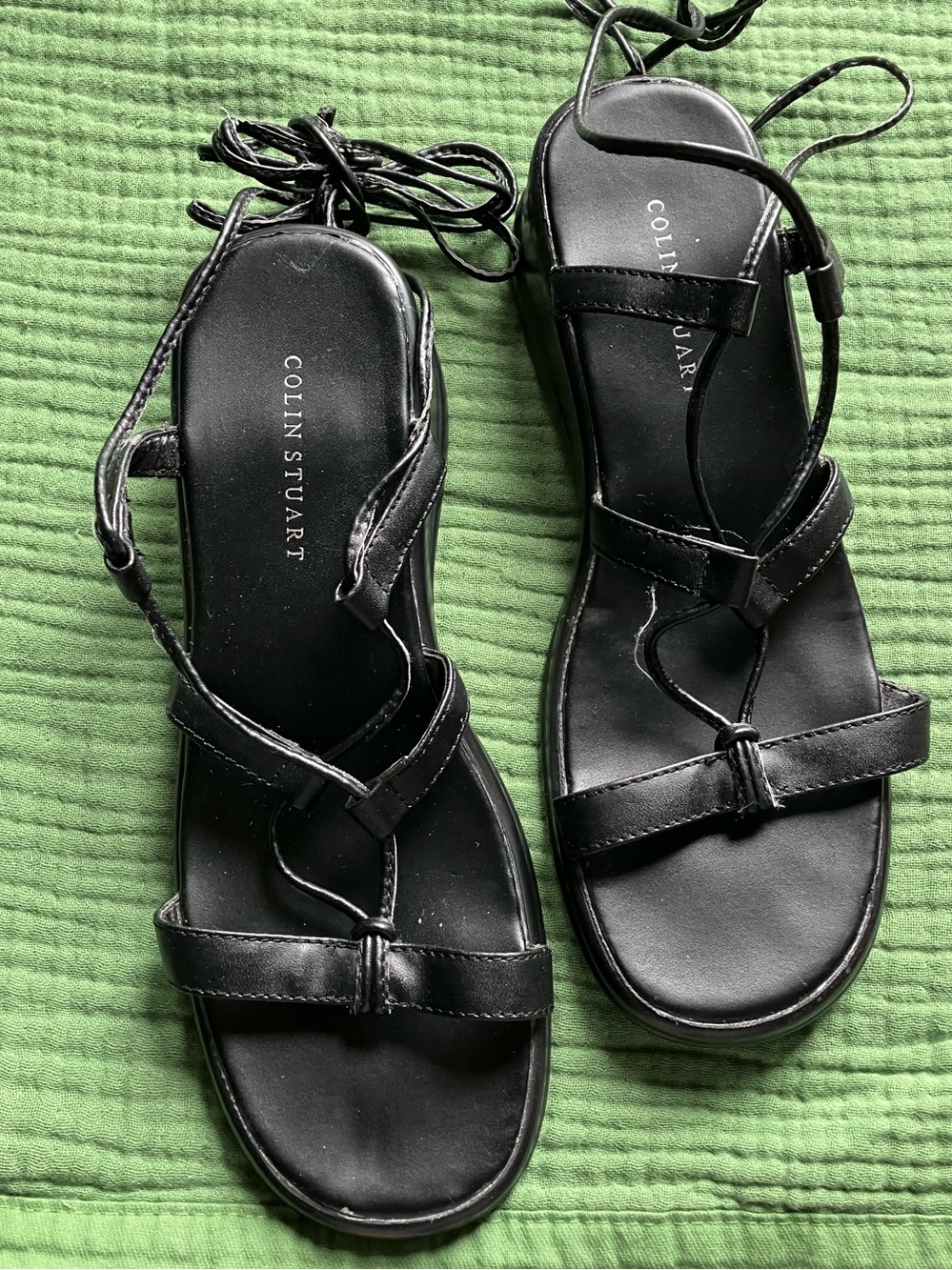 Colin Stuart Black Leather Lace-Up Strappy Sandals